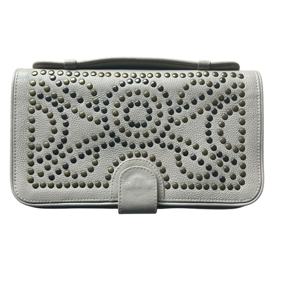 Cleobella Handbags - Cleobella beige leather Mexicana studded clutch zip close wallet wristlet pocket